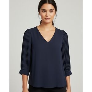 Banana Republic Vneck Blouse With Pleated Elbow Sleeves Navy Size M